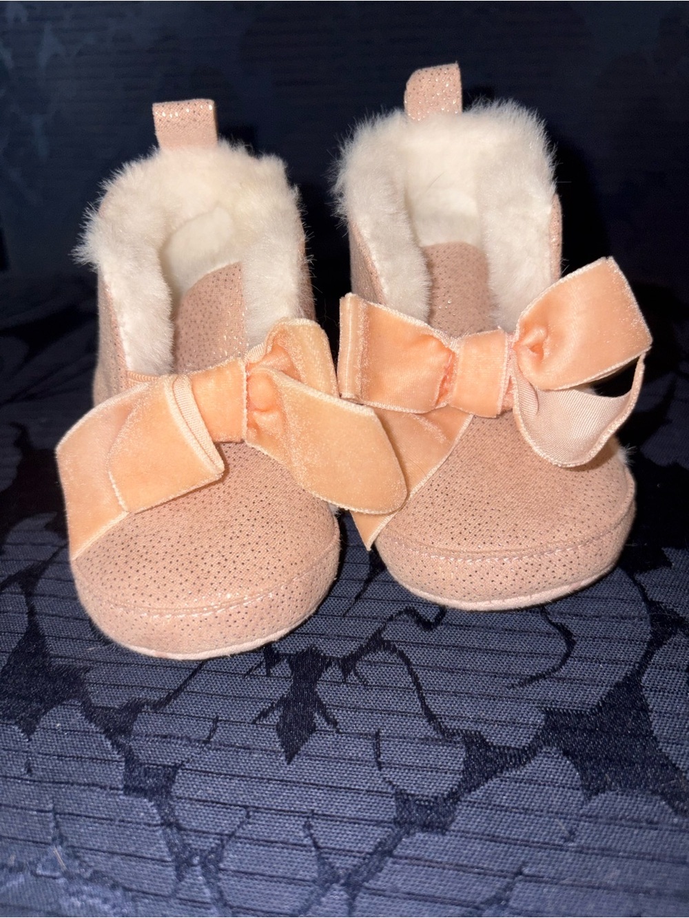 Plush Lined Peach Bow Kids Shoes